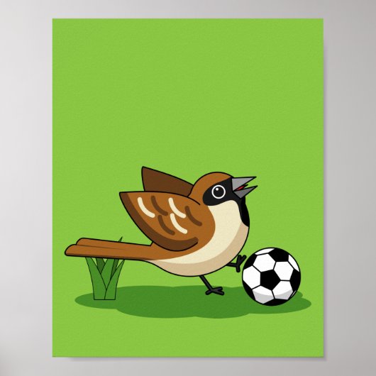 Cute Cartoon Sparrow Pplay Soccer Poster (Voorkant)