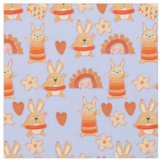 Cute Cartoon Speelgoed Rabbit Bunnies & Rainbow on Stof