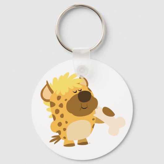 Cute Cartoon Spotted Hyena Crushing a Bone Keyring Sleutelhanger (Voorkant)