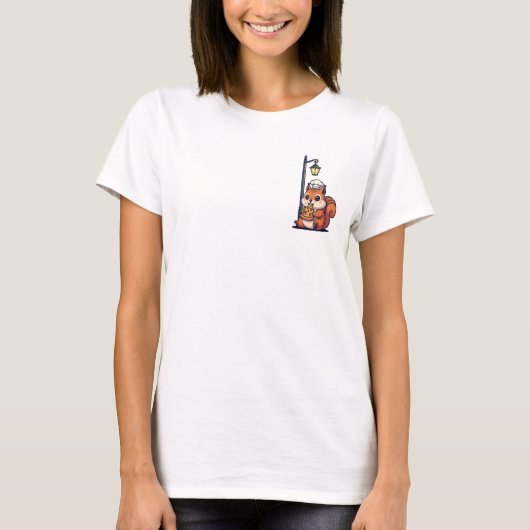 Cute Cartoon Squirrel Chef Eating Pizza T-shirt (Voorkant)