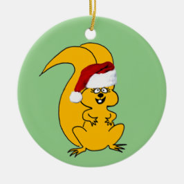 Cute Cartoon Squirrel in Santa Hat Kerstmis Keramisch Ornament