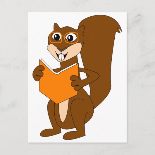 Cute Cartoon Squirrel met Glasses Reading Book Briefkaart (Voorkant)