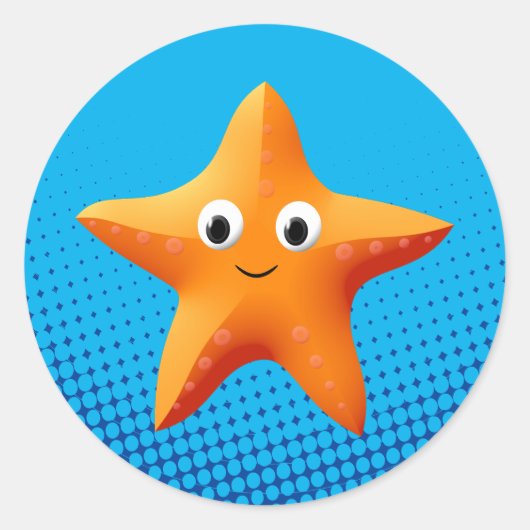 Cute Cartoon Starfish Blue Ocean Classic Ronde Sticker (Voorkant)