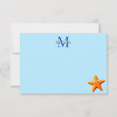 Cute Cartoon Starfish Blue Ocean Custom Monogram Notitiekaartje (Voorkant)