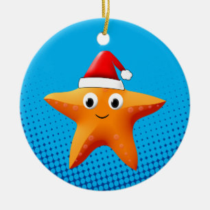 Cute Cartoon Starfish Santa Hat Keramisch Ornament