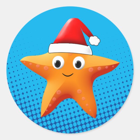 Cute Cartoon Starfish Santa Hat Ronde Sticker (Voorkant)