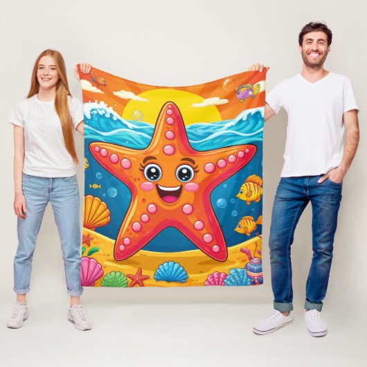 Cute Cartoon Starfish Smiling Underwater Fleece Deken (In situ)