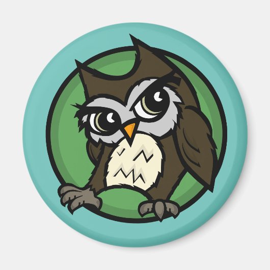 CUTE CARTOON STYLE OWL ROUND MAGNET (Voorkant)