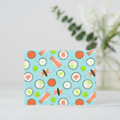 Cute Cartoon Sushi Pattern Blue Briefkaart (Staand voorkant)