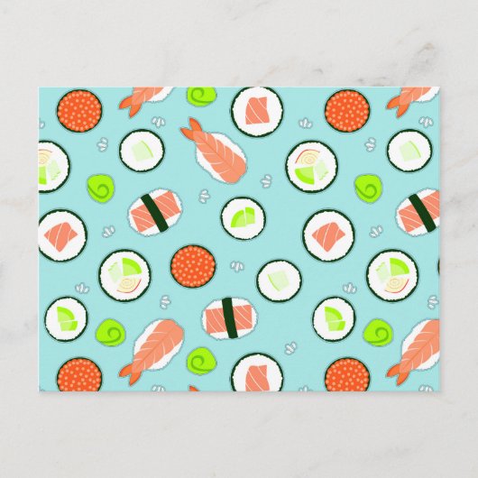 Cute Cartoon Sushi Pattern Blue Briefkaart (Voorkant)