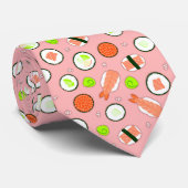 Cute Cartoon Sushi Pattern roze Stropdas (Opgerold)
