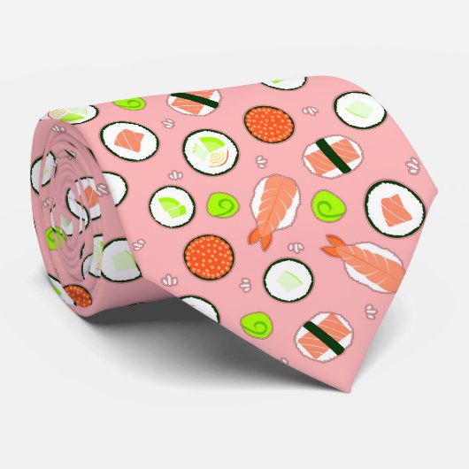 Cute Cartoon Sushi Pattern roze Stropdas (Opgerold)
