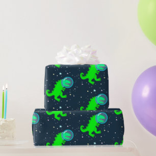 Cute Cartoon T-Rex Space Astronaut Dinosaur Cadeaupapier