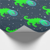 Cute Cartoon T-Rex Space Astronaut Dinosaur Cadeaupapier (Hoek)