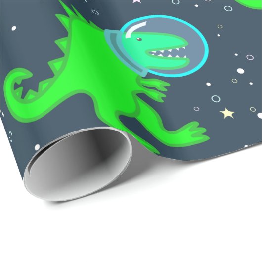 Cute Cartoon T-Rex Space Astronaut Dinosaur Cadeaupapier (Rol Hoek)