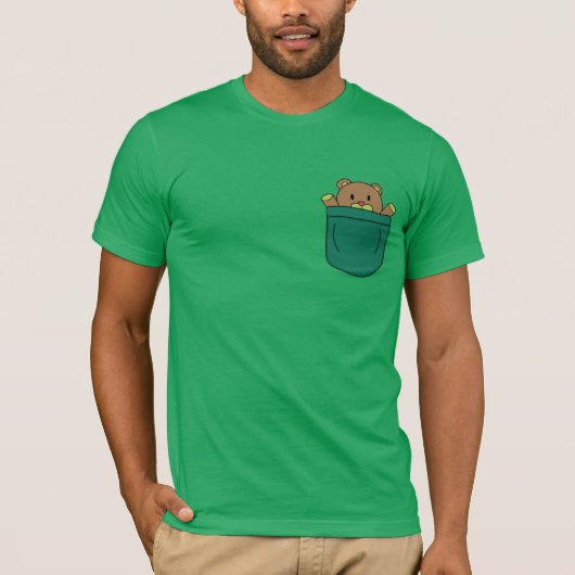 Cute Cartoon Teddy Bear in Pocket T-shirt (Voorkant)