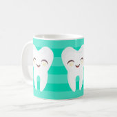 Cute Cartoon Teeth - Blauwgroen Stripes Mok (Voorkant links)