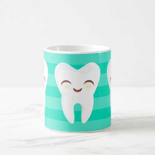 Cute Cartoon Teeth - Blauwgroen Stripes Mok (Center)
