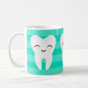 Cute Cartoon Teeth - Blauwgroen Stripes Mok