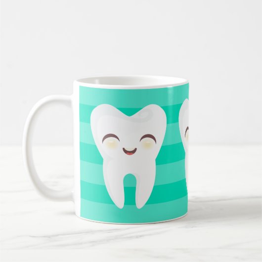 Cute Cartoon Teeth - Blauwgroen Stripes Mok (Links)