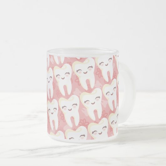 Cute Cartoon Teth Pattern - Roze Gift Mok (Voorkant rechts)