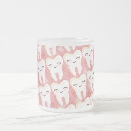 Cute Cartoon Teth Pattern - Roze Gift Mok (Center)