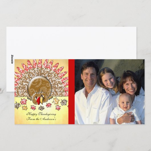 Cute Cartoon Thanksgiving Turkije Feestdagenkaart (Voorkant / Achterkant)