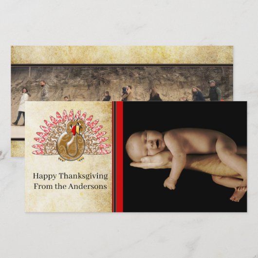 Cute Cartoon Thanksgiving Turkije Fotokaart Feestdagenkaart (Voorkant / Achterkant)