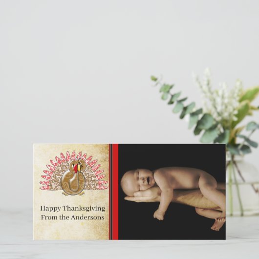 Cute Cartoon Thanksgiving Turkije Fotokaart Feestdagenkaart (Staand voorkant)