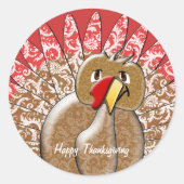 Cute Cartoon Thanksgiving Turkije Ronde Sticker (Voorkant)
