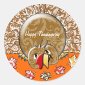 Cute Cartoon Thanksgiving Turkije Ronde Sticker (Voorkant)