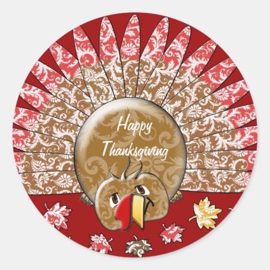 Cute Cartoon Thanksgiving Turkije Ronde Sticker (Voorkant)