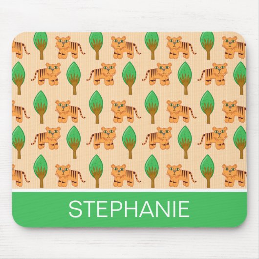 Cute Cartoon Tiger Pattern - Gepersonaliseerd Muismat (Voorkant)