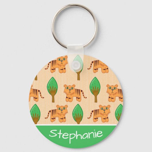 Cute Cartoon Tiger Pattern - Gepersonaliseerd Sleutelhanger (Voorkant)