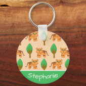 Cute Cartoon Tiger Pattern - Gepersonaliseerd Sleutelhanger (Voorkant)