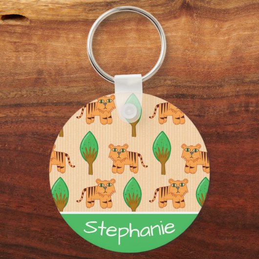 Cute Cartoon Tiger Pattern - Gepersonaliseerd Sleutelhanger (Voorkant)
