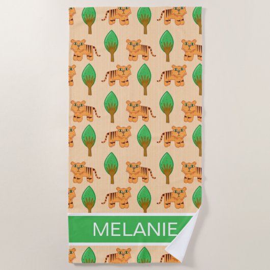 Cute Cartoon Tiger Pattern - Gepersonaliseerd Strandlaken (Voorkant)