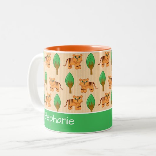 Cute Cartoon Tiger Pattern - Gepersonaliseerd Tweekleurige Koffiemok (Voorkant links)