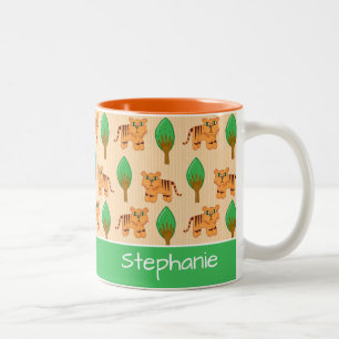 Cute Cartoon Tiger Pattern - Gepersonaliseerd Tweekleurige Koffiemok