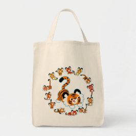 Cute Cartoon Tigers Mandala (blauw) Grocery Bag Tote Bag