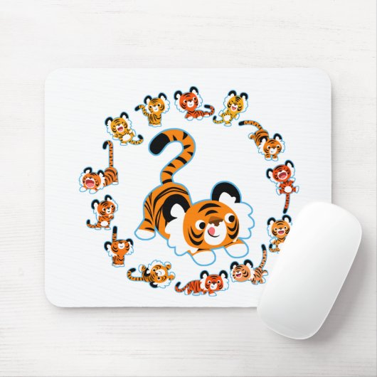 Cute Cartoon Tigers Mandala (blauw) Mousepad Muismat (Met muis)