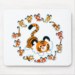 Cute Cartoon Tigers Mandala (blauw) Mousepad Muismat