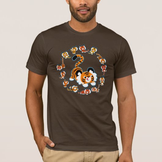 Cute Cartoon Tigers Mandala (blauw) T-Shirt (Voorkant)