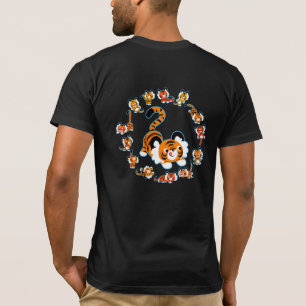 Cute Cartoon Tigers Mandala (blauw) T-Shirt (achte