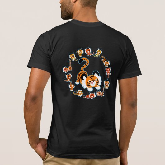 Cute Cartoon Tigers Mandala (blauw) T-Shirt (achte (Achterkant)