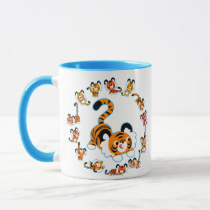 Cute Cartoon Tigers Mandala (Blue) Mok