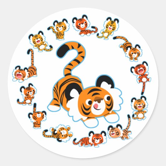 Cute Cartoon Tigers Mandala (Blue) Sticker (Voorkant)