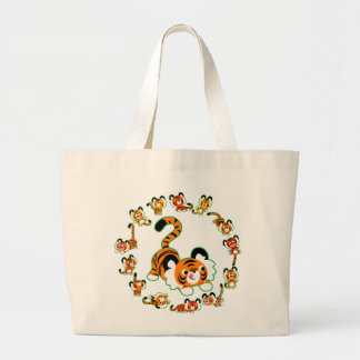 Cute Cartoon Tigers Mandala (groen) Jumbo Bag Grote Tote Bag