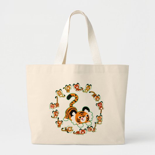 Cute Cartoon Tigers Mandala (groen) Jumbo Bag Grote Tote Bag (Voorkant)