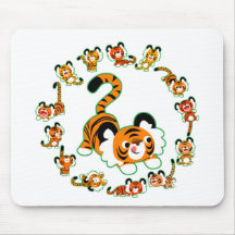 Cute Cartoon Tigers Mandala (groen) Mousepad